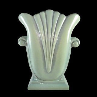 Vintage Royal Haeger Light Green Fan Vase Art Deco Style Made In The Usa