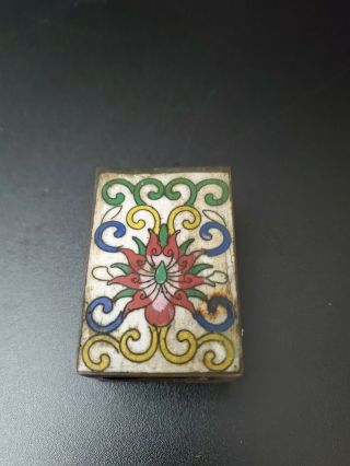 Vintage Rare Footed Antique Chinese Enamel Cloisonne Match Box 2.  25  L 1  T