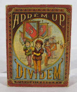 Antique 1882 Mcloughlin Bros Game Addem Up And Dividem 56 Playing Cards &box Yqz