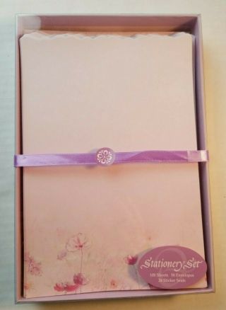 Lauren Wan Pink Garden Stationery Box Set Floral Die Cut Paper Envelopes Seals