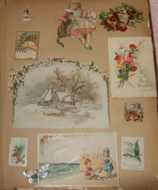Antique Victorian Scrap Album Ephemera Diecuts Ads Cards Great Contents 150 Pc 2
