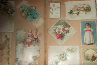 Antique Victorian Scrap Album Ephemera Diecuts Ads Cards Great Contents 150 Pc 3