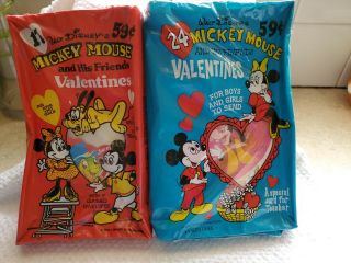 Vintage Walt Disney 2 Packages Valentine Cards Mickey Mouse And Friends