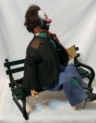 VINTAGE Emmett Kelly Jr Hobo Clown Figurine Wind Up Musical Doll on Bench,  VGUC 2
