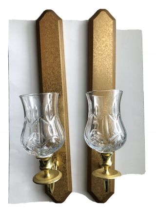 Set Of 2 Home Interior Wood Brass Wall Sconces With Votives Candle Holder Homco