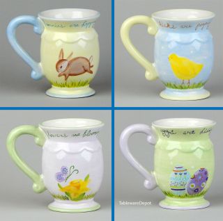Rare Set Of 4 Easter/spring Mugs,  Certified International,  Lori Siebert