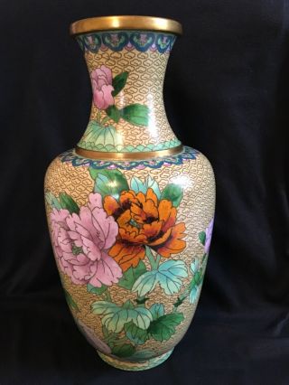 12 Inch Tall Cloisonné Floral Enamel Vase