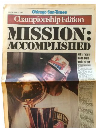 Michael Jordan Chicago Sun Times Newspaper Bulls 4 Time Champs 6/18/1996