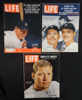 3 Life Magazines With Mickey Mantle Covers 6/25/1956,  8/18/1961,  7/30/1965 Mlb