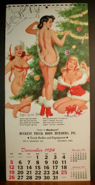 B.  Randall Calendar Page December 1954 Santa 