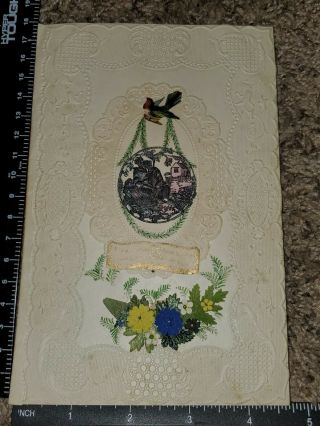 VICTORIAN ANTIQUE 1800 ' S RARE KERSHAW LACE FLOWER VALENTINE CARD 174 2