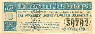 1890 The Louisiana State Lottery 20th Class D $1 56762