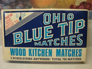Vintage 1980 Nos Box Ohio Blue Tip Matches Wood Matches