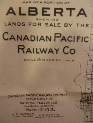 1913 Map Of Canadian Pacific Railways (cpr) Land In Alberta,  Canada