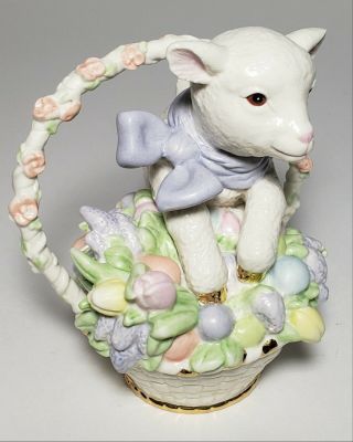 Rare Lenox Easter Lamb In Basket W Flowers Porcelain Figurine Made In Usa