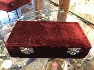 Antique Red Velvet Jewelry Box Silk Velour Presentation Case Container Rare