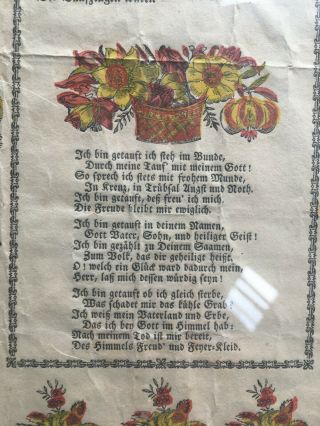 PA German Fraktur Certificate of Baptism,  Levy Stanbaugh 1865,  York PA 3