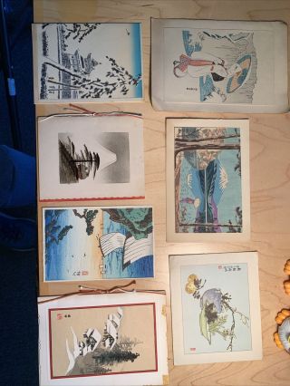 Seven Japanese Woodblock Prints And Cards 1940 