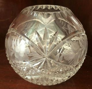 Large Clear Crystal Rose Bowl Vase Heavy Cut And Etched