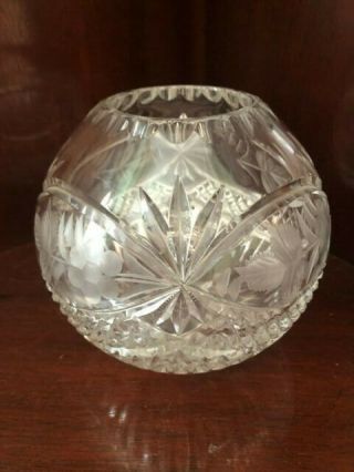 LARGE CLEAR CRYSTAL ROSE BOWL VASE HEAVY CUT AND ETCHED 2