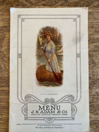 Vintage Menu J.  N.  Adam & Co.  Buffalo York Greatest Store Woman In Canue