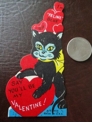 Vtg Valentine Card Black Cat I 