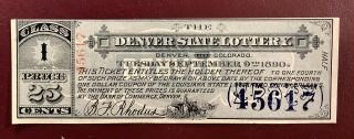The Year 1890 25 Cent Denver Colorado State Lottery Ticket Authentic Historical