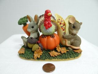 Charming Tails Be Thankful For Friends Mouse Bunny Turkey Figurine 85/500 Fall