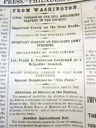 1862 Civil War Newspaper Washington Dc Abolishes Slavery Negr0es Celebrate