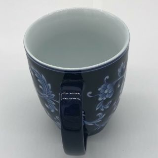 Pier 1 One Mandarin Coffee Cup Mug Cobalt Blue White Floral Porcelain