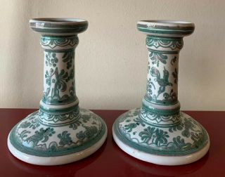 Two (2) Ceramic Berardos Candle Stick Holders - Made In Portugal - Floral 446