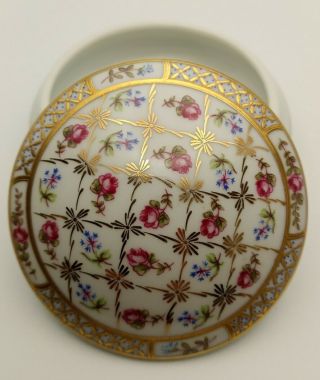 Porcelain Limoges Castel,  Trinket Box,  Pink And Blue Flowers,  Gold Detailing