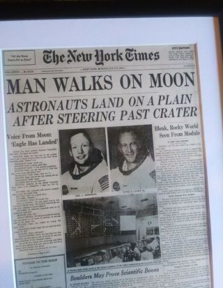 Vintage 1969 NyTimes Man Astronauts Land On The Moon Newspaper framed 2