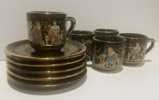 Handmade Dm 24k Gold Plated Demitasse Tea Cup & Saucer Set Of 5 Greek Mythology