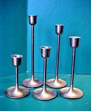 Vintage Set Of 5 Brass Candlestick Holders - Graduated Heights 4 - 5 - 6 - 7 - 8 " Tall