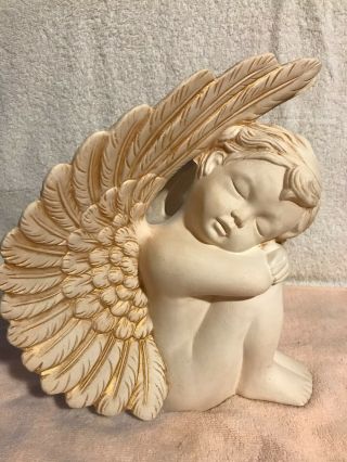 Large White 10 " Resin Sleeping Angel Cherub Sitting With Wings Statue