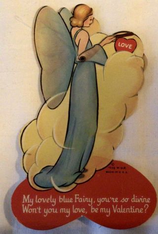 Vintage Valentine Card 1939 Walt Disney Pinocchio " Blue Fairy " Mechanical