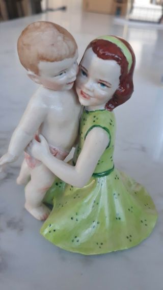 Little Boy And Girl Figurine 3 7/8 " Tall 3 1/4 " Dia.  Perfect.