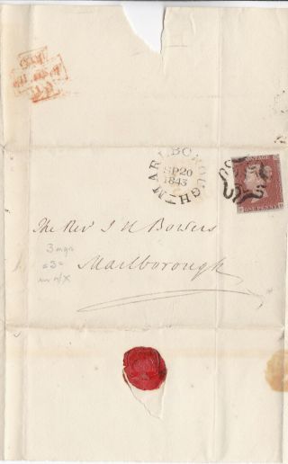 1843 Qv Number 3 In Mx Maltese Cross On Cover With A 1d Penny Red Stamp Cat £225