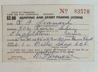 1955 - 6 Tennessee Tn Game Fish Commission Hunting License Deer Trout Stamp Twra A