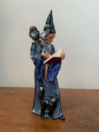 Royal Doulton Uk Porcelain Wizard With Black Cat And Owl