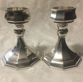 Vintage Pair Sheffield Silver Plate Candlesticks Made In Italy Octagon Shaped
