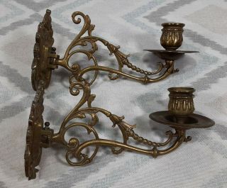 Vtg Art Nouveau Brass Wall - Mount Candle Sconce Pair Swivel Adjustable Holder Set