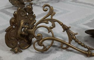Vtg Art Nouveau Brass Wall - Mount CANDLE SCONCE Pair Swivel Adjustable Holder Set 2
