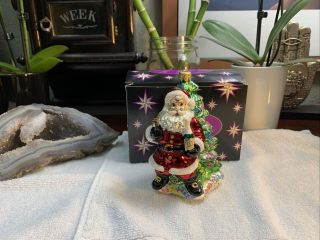 Christopher Radko Santa Christmas Tree Champagne Bottle Ornament Rare,  Box