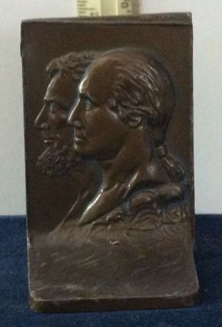 Pair Bookends,  Antique Bronzed,  Washington And Lincoln,