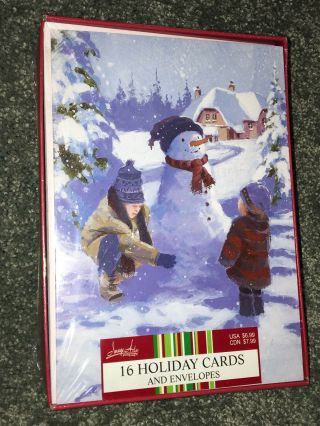 16 Christmas Cards And Envelopes Image Arts Boxed Set Snowman Holiday Vtg