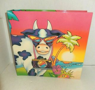 Vintage 1988 Lisa Frank Cows In Paradise 3 Ring Binder Album Scrapbook