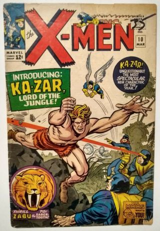 Marvel X - Men 10 Silver Age Comic Book 1st Ka - Zar Zabu Savage Land 1965 Kirby Lee