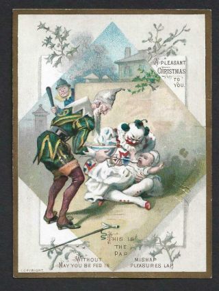 J59 - Policeman After Clowns Feeding Baby - Victorian Xmas Card